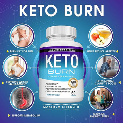 Keto Burn – Advanced Ketosis Support Formula | 1200mg | 60 Capsules