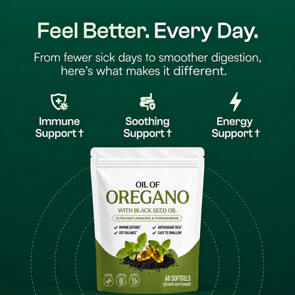 Oil of Oregano with Black Seed Oil Softgels – Daily Immune, Digestive & Wellness Support